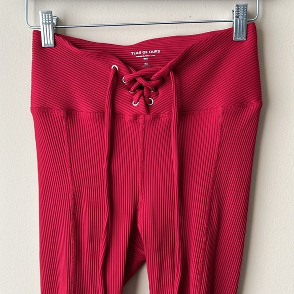 Year of Ours Deep Red High Rise Ribbed Lace Up football leggings size Medium - Picture 4 of 7